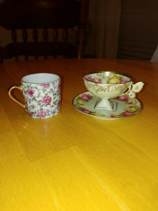 Vintage Demitasse Tea Cup W/ Saucer,  Individual Cup Japan Floral