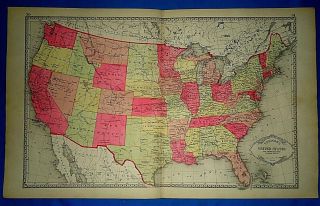 Vintage 1885 Map United States W/ Western Territories Old Antique