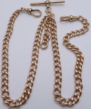 Antique 17.  25 Inch Solid 9ct Rose Gold Double Albert Watch Guard Chain 40.  1 Gram