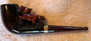 Meerschaum Carved Horse Pipe With Case - 5 1/4 "