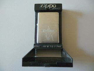 Zippo Marlboro Longhorn Steer & Star Lighter Brushed Chrome 2002 A 02 Great Cond