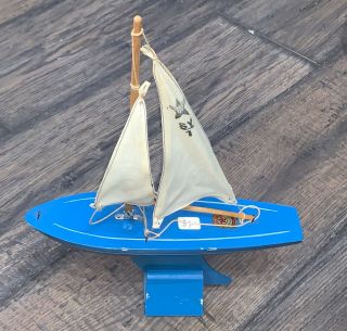 Vintage Star Yacht Sy2 Blue Wooden Pond Sail Boat Toy Birkenhead Made In England