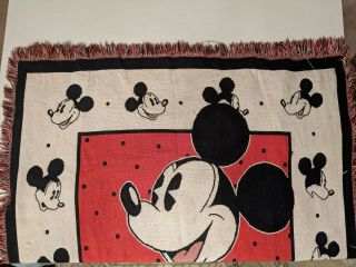 Vintage Disney Mickey Mouse Blanket Double Sided Inverted Fringe 68X47 throw 2