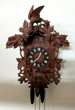 Huge 31 Inch Cuckoo Quail German Wall Clock - - 1885/1895 - - Great Label - - Cond.