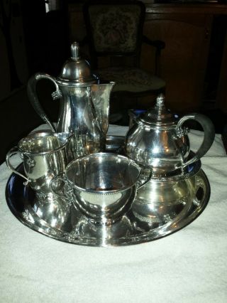 Georg Jensen Silver Coffee Pot And Tea Set With Tray.