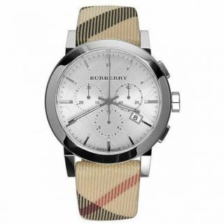 Burberry Bu9357 Chronograph Nova Check Fabric - Coated Leather Unisex Wrist Watch