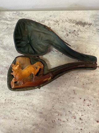 Large Antique Carved Meerschaum Pipe Fox
