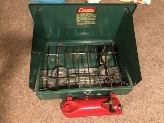 Vintage 1972 Coleman 425 - E 2 - Burner Compact Camp Stove With Fuel Tank.