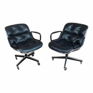 Charles Pollock 1960s Executive Chairs In Black Leather For Knoll A Pair