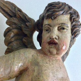 Antique Putto Angel Putti Cherub Carved Wood Figure 18th Century