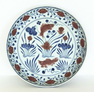 A Chinese Antique Blue And White,  Underglaze Copper - Red Porcelain Large Plate