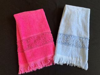 Vintage 1980’’s Era Cannon Brand Hot Pink & Blue Bathroom Hand Towels