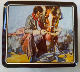 Vintage Cowboy And Horse Western Tin Made Western Germany 7 X 2.  5 "