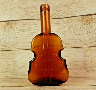 Vintage Brown Glass Violin Bottle Vase Cello Bottle 8.  5 " Tall Amber Color