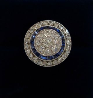 Antique Art Deco Diamond & Sapphire Cluster Ring 750 (18ct) White Gold - Size N