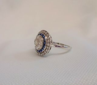 Antique Art Deco Diamond & Sapphire Cluster Ring 750 (18ct) White Gold - Size N 5