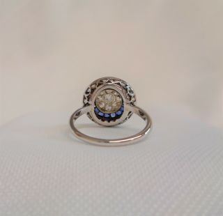 Antique Art Deco Diamond & Sapphire Cluster Ring 750 (18ct) White Gold - Size N 6