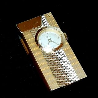 Vintage Bucherer Swiss 17 Jewel Watch Clock Rivo Lighter Runs Gold Tone