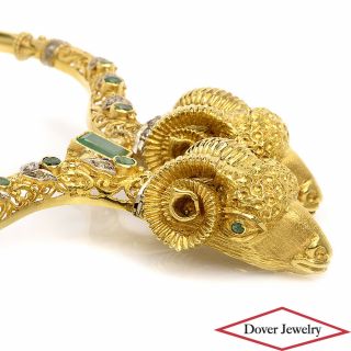 Vintage Diamond 2.  50ct Emerald 18k Gold Ram Choker Necklace 88.  1 Grams Nr