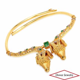 Vintage Diamond 2.  50ct Emerald 18K Gold Ram Choker Necklace 88.  1 Grams NR 4