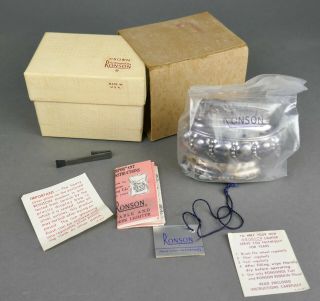 Vtg Nos 1950s Ronson Crown Ornate Silver Plate Cigar Cigarette Table Lighter Box