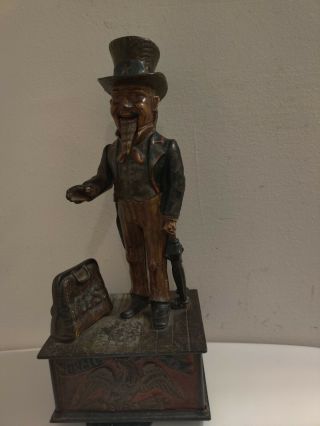 Antique Cast Iron Uncle Sam Mechanical Bank Shepard Hardware Pat June 8 1886 Key