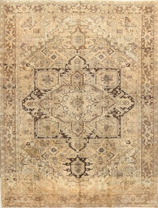 Vintage Muted Geometric Traditional Area Rug Distressed Hand - Knotted Wool 10x13