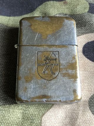 1940s Vintage Zippo Lighter Bowman Archer W/ Name On Back - Awesome Patina