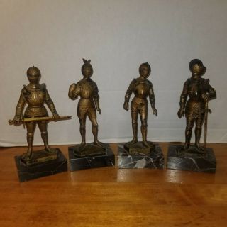 Four Vintage Depose Statue Of Knight Made In Italy W Carrara Marble Base