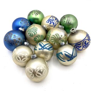 Vintage Shiny Brite Glitter Stenciled Glass Ball Christmas Tree Ornaments Usa