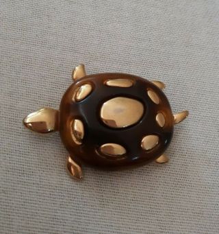 Vintage Lucite Turtle Brooch Pin Lc Liz Claiborne Caramel Lucite Gold Tone