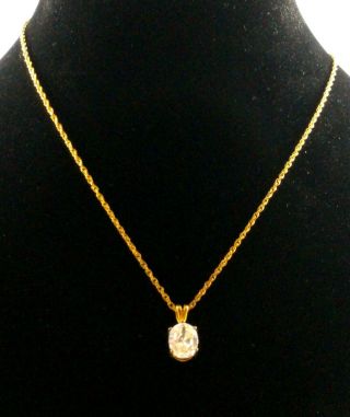 Vintage Gold Tone Necklace With Clear Crystal Pendant - 16 "