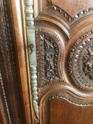 Antique Oak French Country Highly Carved Walnut Wedding Armoire 3
