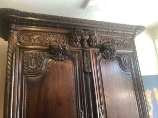 Antique Oak French Country Highly Carved Walnut Wedding Armoire 4