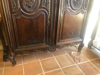 Antique Oak French Country Highly Carved Walnut Wedding Armoire 5