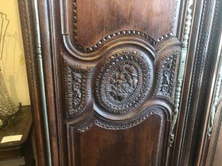 Antique Oak French Country Highly Carved Walnut Wedding Armoire 6