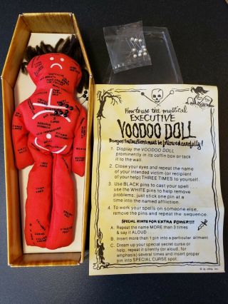 Vintage Executive Voodoo Doll In Casket Coffin Box W/ Pins & Instructions