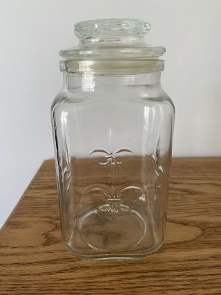 7 " Vtg Anchor Hocking Fleur De Lis Clear Glass Apothecary Jar Canister