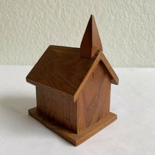 Vintage Handmade Wooden Church Piggy Coin Bank Wood Signed Bb Lomay Christmas