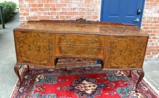 Antique Burled Walnut Queen Anne Sideboard Cabinet / Buffet Bar 2