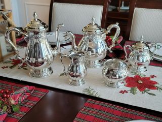 International Prelude Sterling Silver 5pc Coffee Tea Set Hand Chased