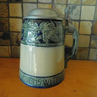 Antique 1903 Newcomb Pottery Stein With Pewter Lid / Signed Mistley Quay Bb50