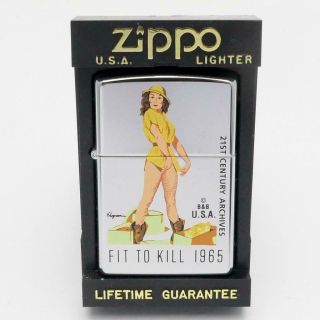 Vintage 1996 Zippo Lighter B&b Pinup Art 21st C.  Elvgren Fit To Kill 1965 Mib
