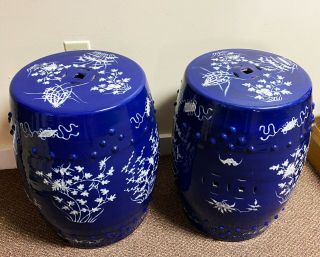 Old Chinese Porcelain Garden Seats in Mazarin Blue Glaze 2