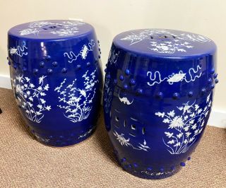 Old Chinese Porcelain Garden Seats in Mazarin Blue Glaze 3