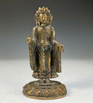 Fine Antique Chinese Tibetan Bronze Statue Of Standing Figure