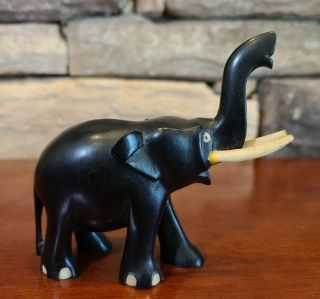 Vintage Hand Carved Wood Elephant Figurine Black Luck Fortune 3.  75 Inches