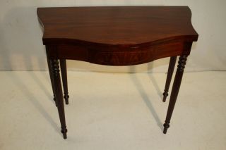 Sheraton Style Inlaid Mahogany Game Card Table Stamped " Cowan "
