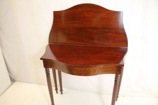 Sheraton style Inlaid Mahogany Game Card Table Stamped 