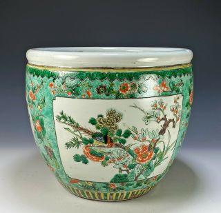 Large Antique Chinese Famille Verte Porcelain Planter Bowl